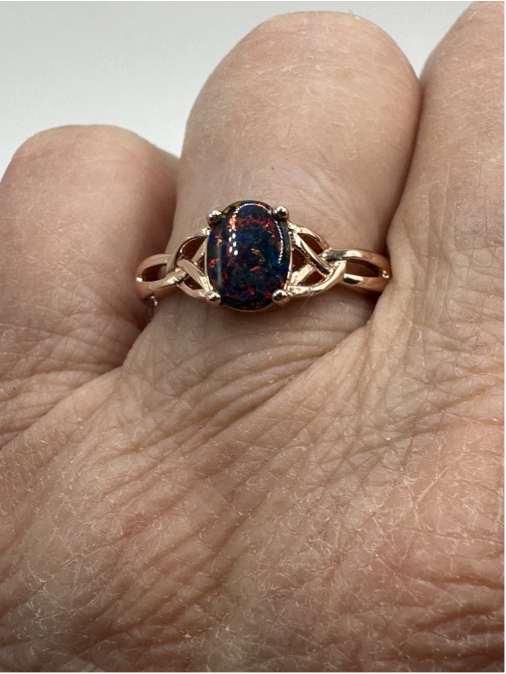 925 Sterling Silver Rose Gold Ring SIZE 7 Stone Multicolor Black Lab Opal NWT